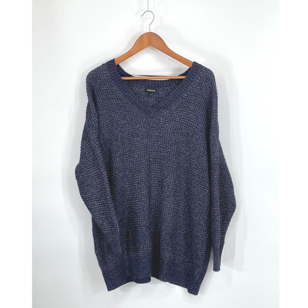Torrid Womens Sweater 3 Pullover Blue Marled Knit V-Neck Minimalist Long Sleeve